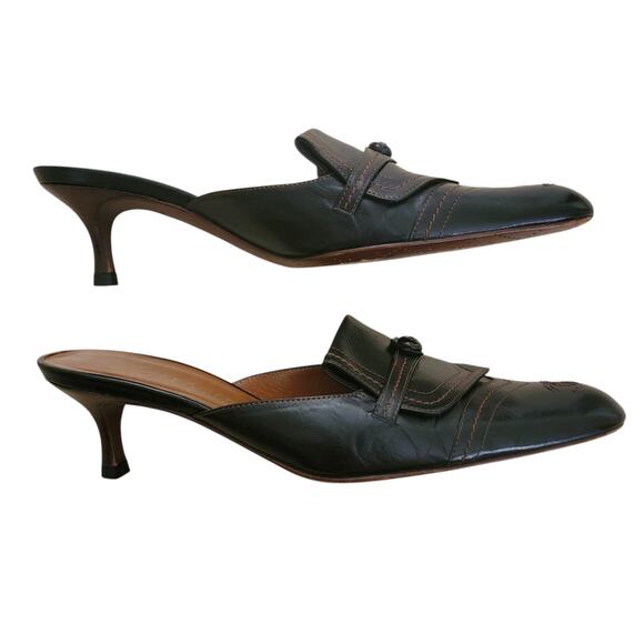 Chanel Vintage Black Leather CC Logo Kitten Heel Slip-On Mules 36.5 6 Heels - Picture 4 of 15